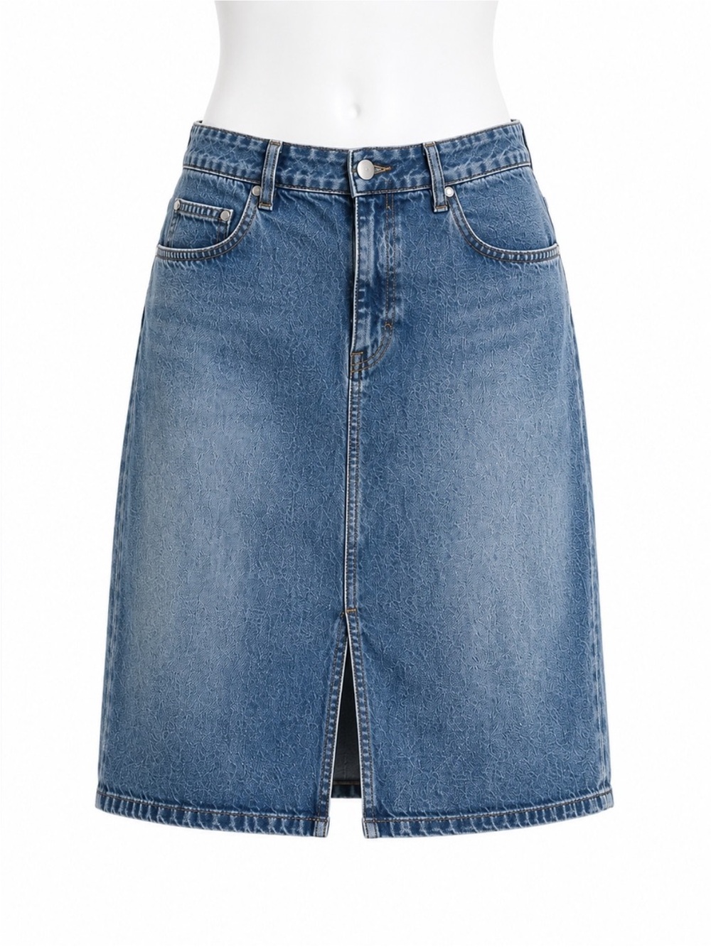 Size 16 Cotton Ginny Women’s‎ Y2K Denim Midi Skirt Front Slit Blue Jean
